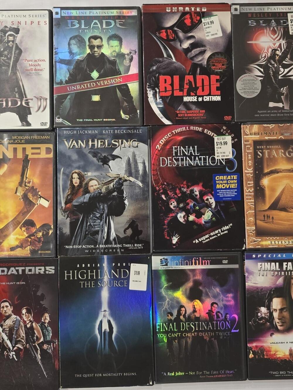 12 DVD Lot Blade Trilogy Final Destination Wanted Predators Stargate Van Helsing